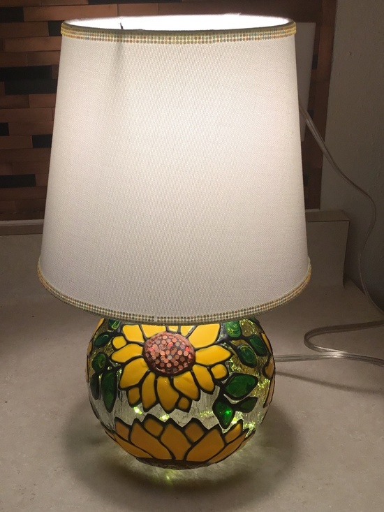 Handcrafted Other - Sunflower HandPainted Stained Glass small lamp